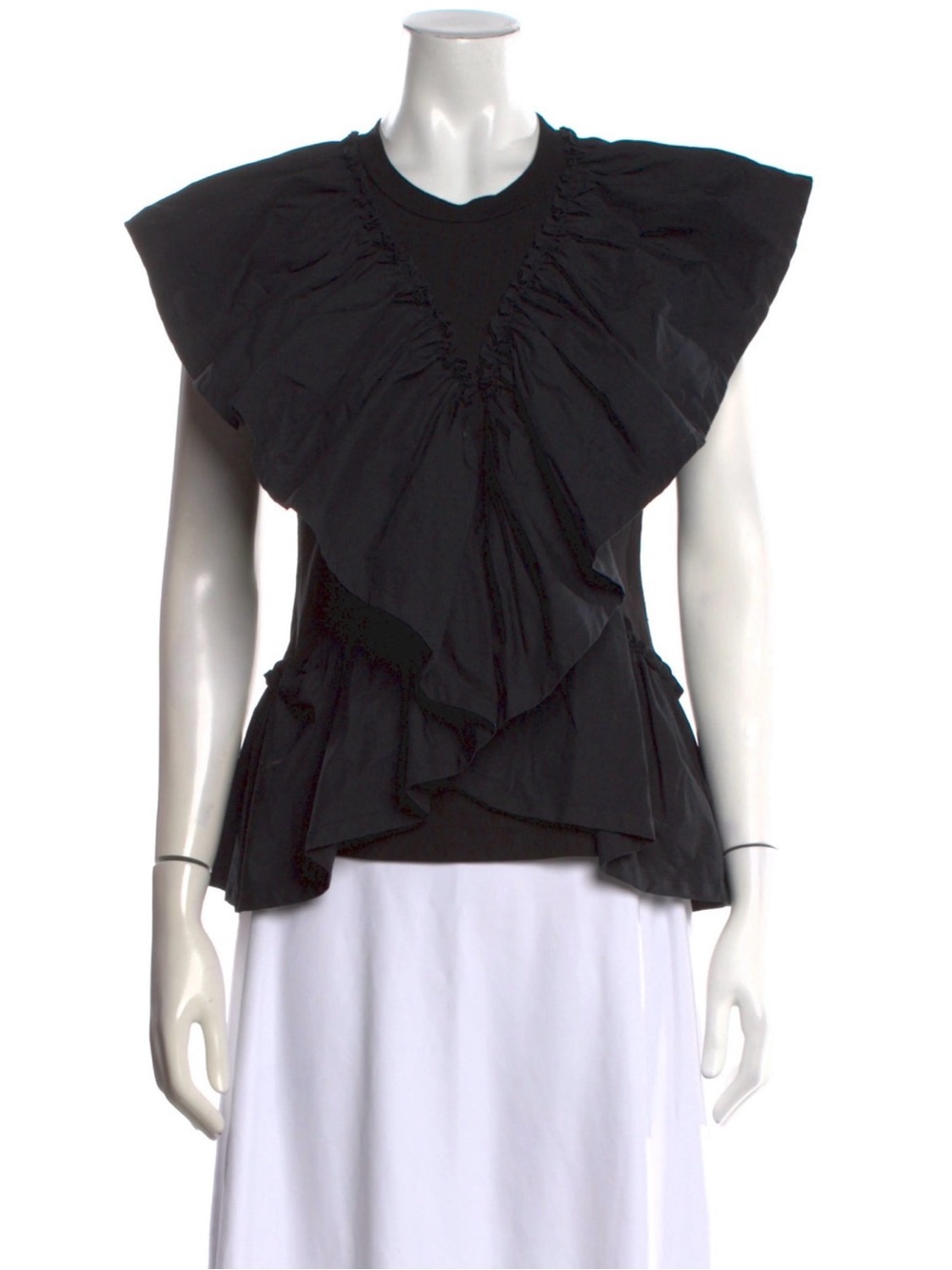 3.1 Phillip Lim Black Short Sleeve Ruffle Crew Neck Top